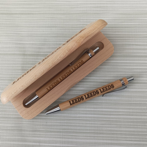 Engraved Bamboo Pen & Matching Pen Case - Leeds Leeds Leeds