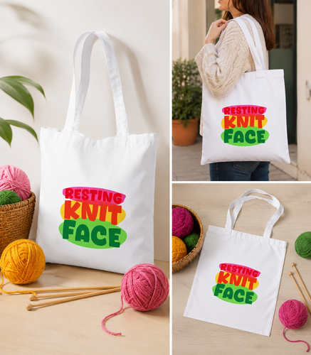 Resting Knit Face Printed Fabric Tote Bag - WIP Travel Bag