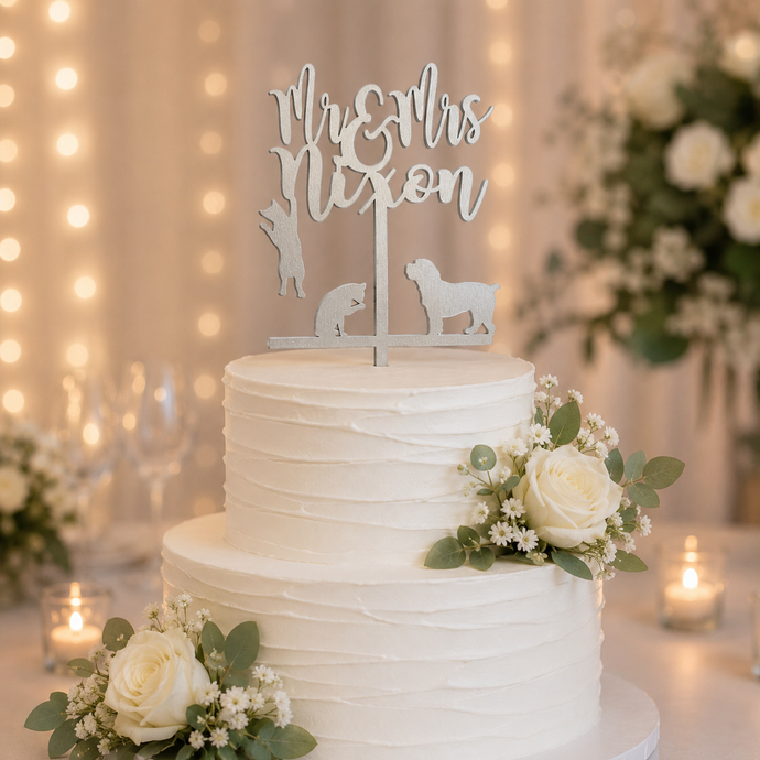 Personalised name cat and dog cake topper - anniversary - engagement
