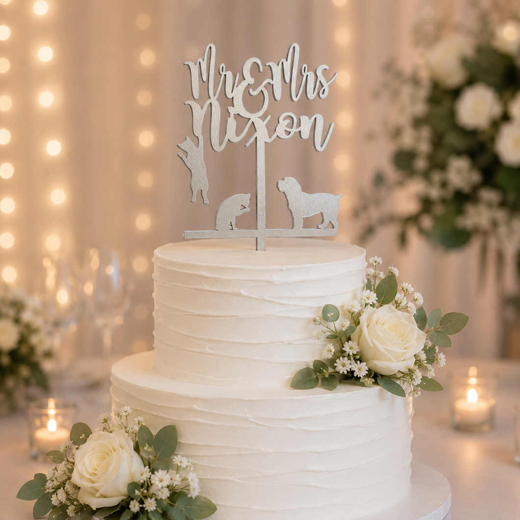 Personalised name cat and dog cake topper - anniversary - engagement