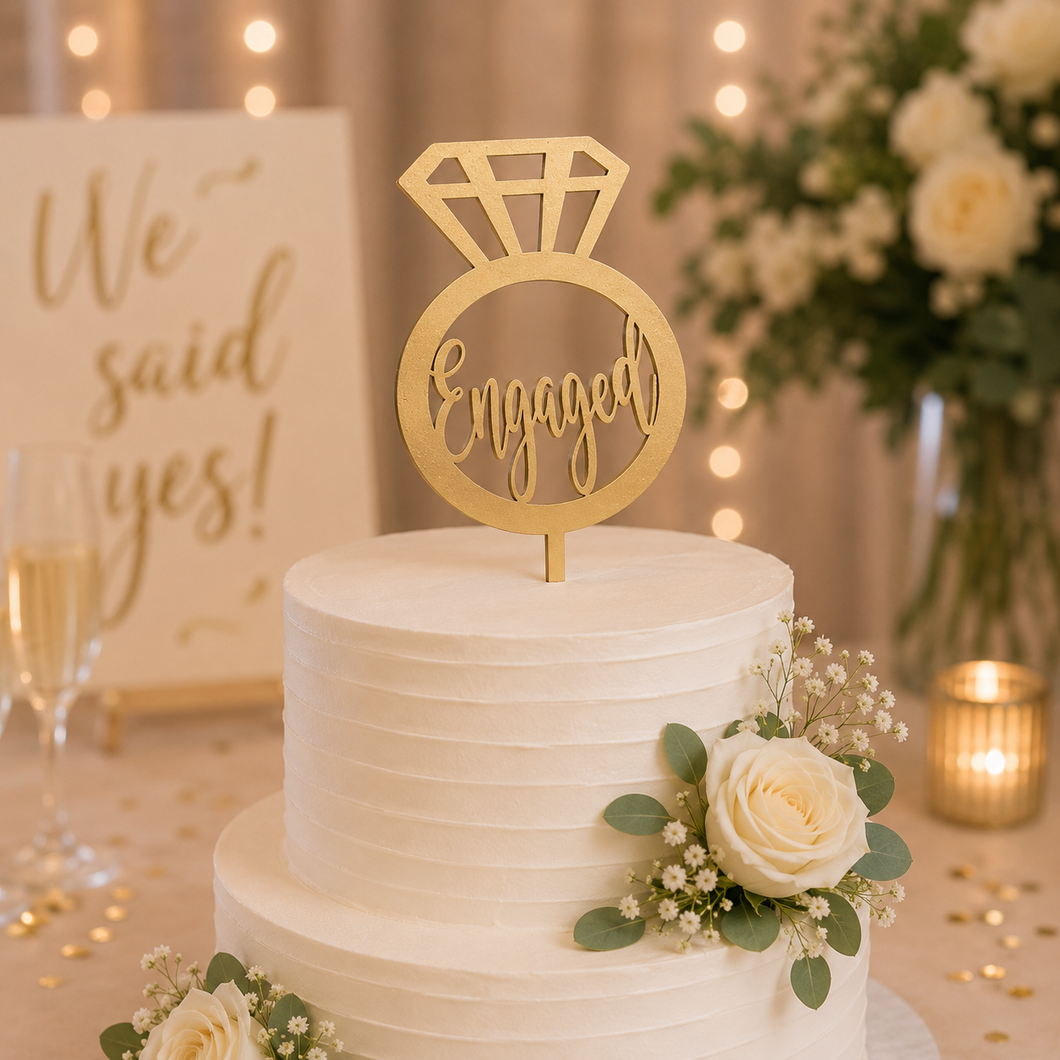 Cake topper - Engagement - Diamond engagement ring