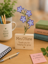 Teacher gift - Forget-me-not - hand painted wooden flower block - 1 Flower