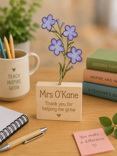 Teacher gift - Forget-me-not - hand painted wooden flower block - 1 Flower