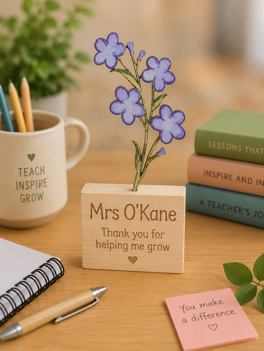 Teacher gift - Forget-me-not - hand painted wooden flower block - 1 Flower