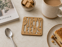 Set of 4 Leeds Football Coasters - Laser Cut Coaster Mini Plaque - Oak Veneer -Set 2