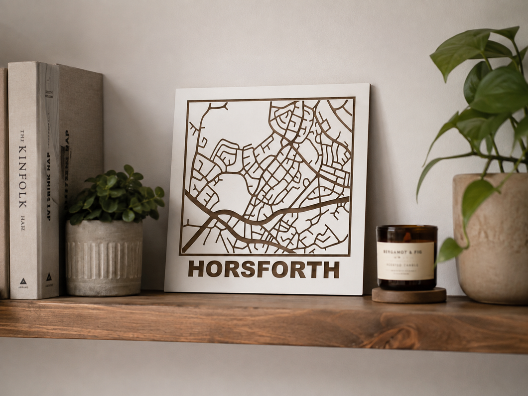 Map Art - Horsforth Engraved Wooden Street Map – Leeds