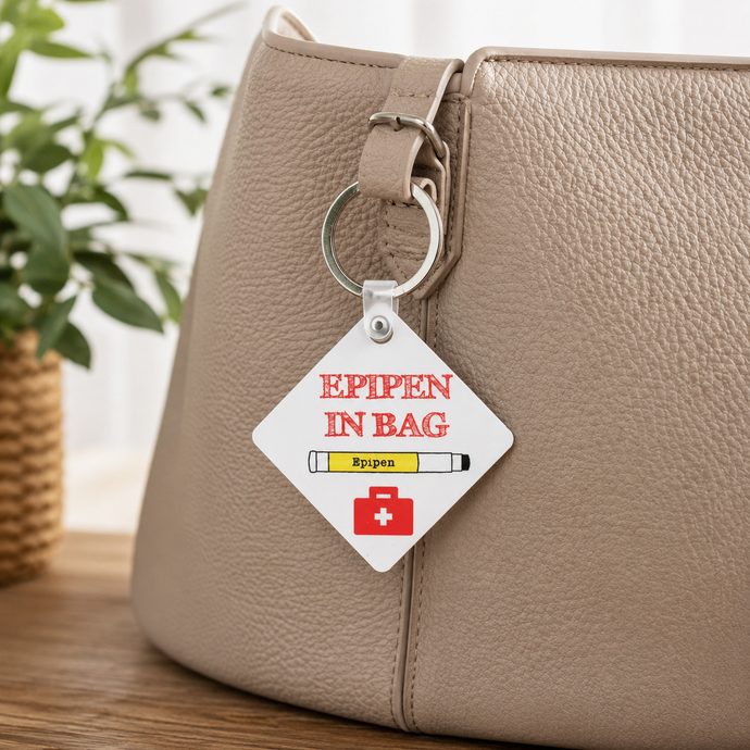 EpiPen in Bag Medical Alert Keyring – Personalised Emergency Contact Bag Tag