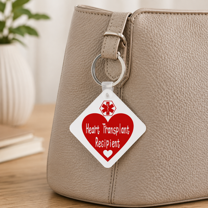Heart Transplant Recipient Medical Alert Keyring – Personalised Emergency Contact Bag Tag