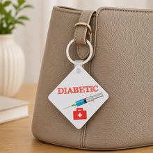 Diabetic Medical Alert Keyring – Diabetes Awareness Emergency Bag Tag – Personalised Option