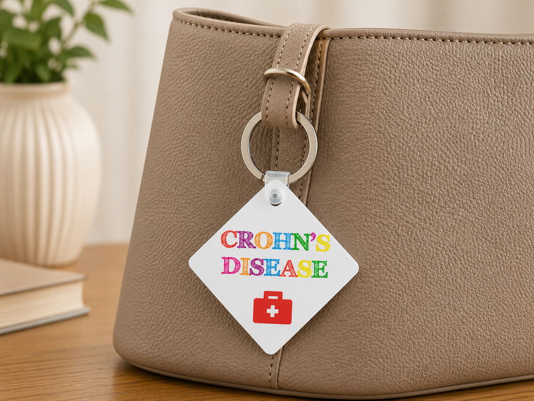 Crohn’s Disease Medical Alert Keyring – Hidden Disability Emergency Bag Tag – Personalised Option