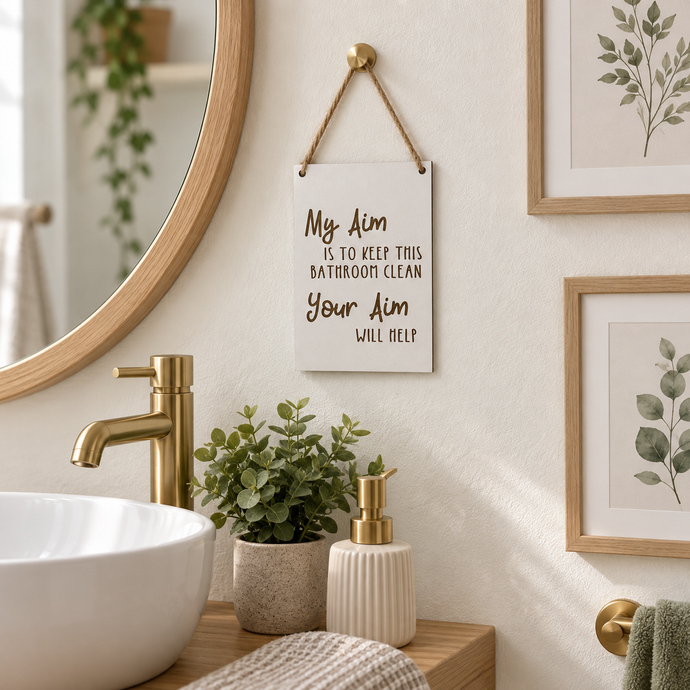 Bathroom humour laser engraved plaque - Your aim
