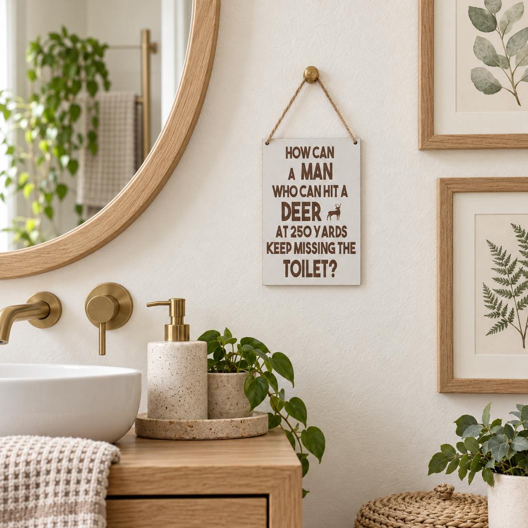 Bathroom humour laser engraved plaque - Man & Deer