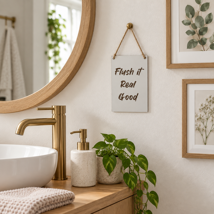 Bathroom humour laser engraved plaque - Flush it real good