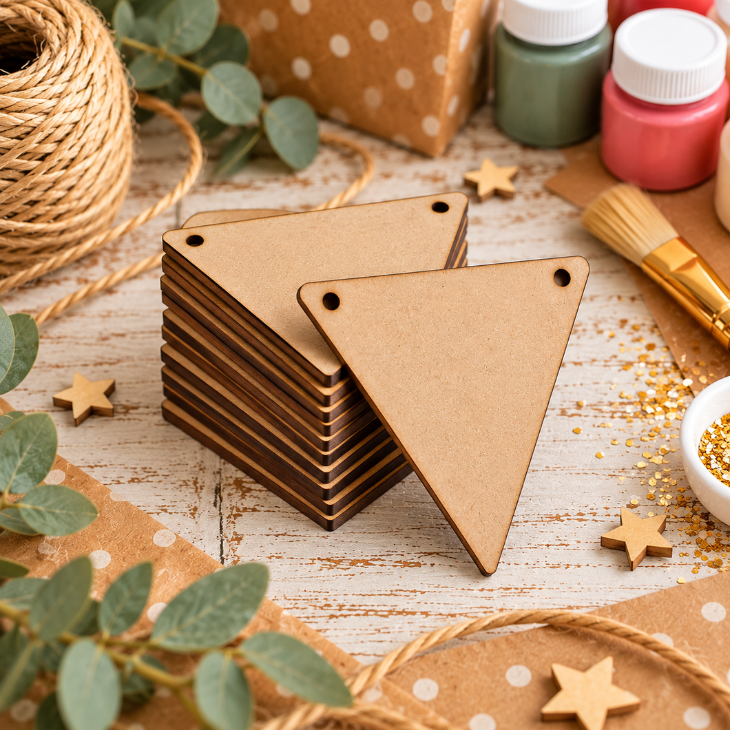 MDF Bunting Blanks with Holes – Triangle Craft Shapes