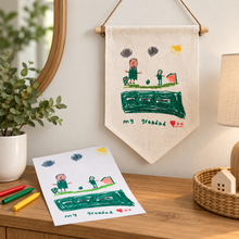 Childs drawing printed on a Hanging Banner Flag-