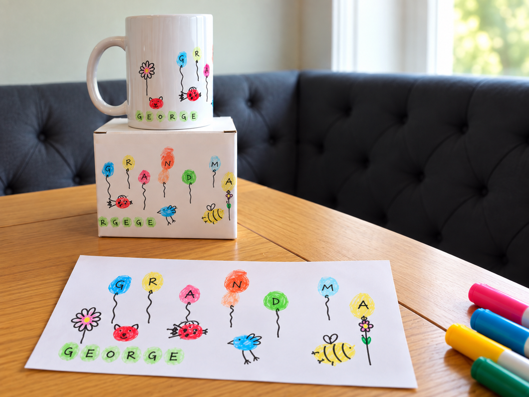 Personalised mug with your childs drawing- kids drawing on a mug- special gift.