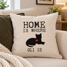 Personalised Cat Cushion – Home Is Where My Cat Is – Custom Pet Name Gift