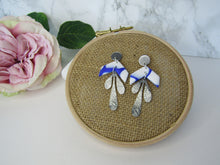 Induere - Polymer Clay Earring | Cobalt &amp; White marble drop with Silver 20C