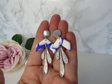 Induere - Polymer Clay Earring | Cobalt &amp; White marble drop with Silver 20C