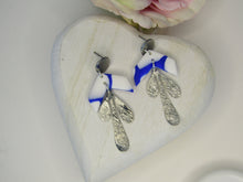 Induere - Polymer Clay Earring | Cobalt &amp; White marble drop with Silver coloured findings.
