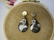 Induere - Polymer Clay Earring | Black & White marble drop with Gold & Crystal 8E
