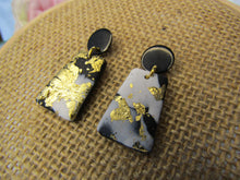 Induere - Polymer Clay Earring | Black, White & Gold Marble Rhombus Drop