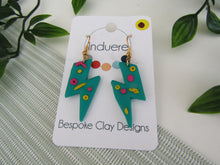 Induere - Polymer Clay Earring Green Disco Zig zag Lightening Bolt Dangle - 10E