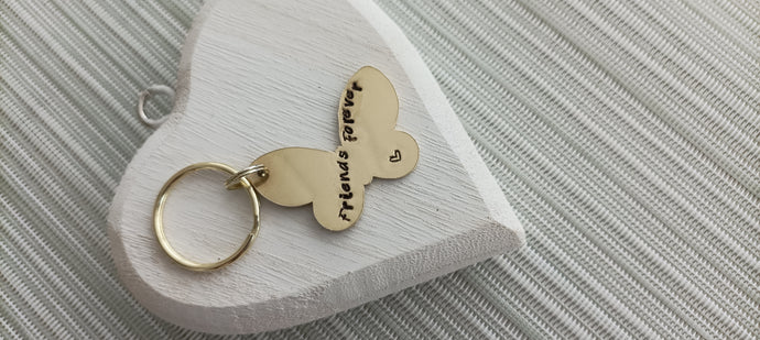 Brass butterfly - friends forever- hand stamped key chain