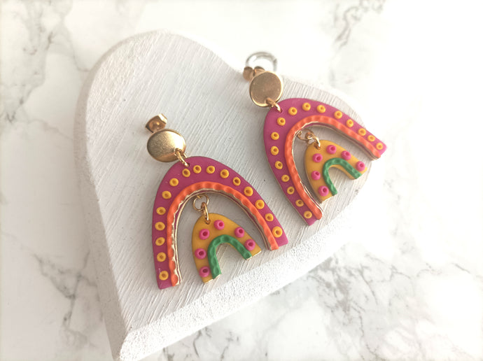 Induere - Polymer Clay Earring | Indian Summer Embellished Rainbow  #0
