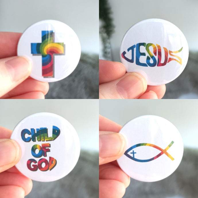Christian Symbols Badges set of 4 Rainbow - Button Badge 38mm