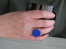 Modern Polymer Clay Adjustable Ring Cobalt Blue Hexagon R1