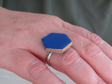 Modern Polymer Clay Adjustable Ring Cobalt Blue Hexagon R1