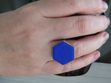 Modern Polymer Clay Adjustable Ring Cobalt Blue Hexagon R1