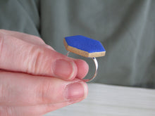 Modern Polymer Clay Adjustable Ring Cobalt Blue Hexagon R1