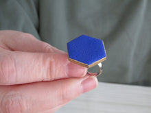 Modern Polymer Clay Adjustable Ring Cobalt Blue Hexagon R1
