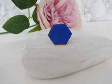 Modern Polymer Clay Adjustable Ring Cobalt Blue Hexagon R1