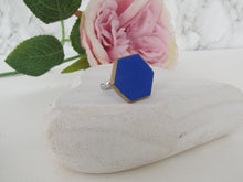 Modern Polymer Clay Adjustable Ring Cobalt Blue Hexagon R1