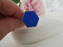 Modern Polymer Clay Adjustable Ring Cobalt Blue Hexagon R1