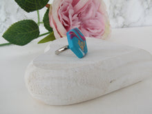 Modern Polymer Clay Adjustable Ring Blue, Pink & Gold Marble Hexagon R2
