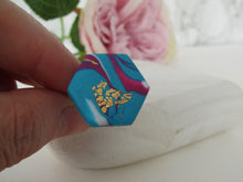 Modern Polymer Clay Adjustable Ring Blue, Pink & Gold Marble Hexagon R2