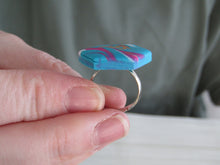 Modern Polymer Clay Adjustable Ring Blue, Pink & Gold Marble Hexagon R2
