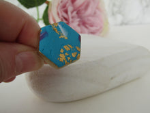 Modern Polymer Clay Adjustable Ring Blue, Pink & Gold Marble Hexagon R3