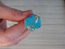 Modern Polymer Clay Adjustable Ring Blue, Pink & Gold Marble Hexagon R3