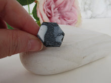 Modern Polymer Clay Adjustable Ring Black, white & Graphite Marble Hexagon R4