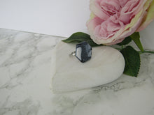Modern Polymer Clay Adjustable Ring Black, white & Graphite Marble Hexagon R4