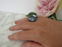 Modern Polymer Clay Adjustable Ring Black, white & Graphite Marble Hexagon R4