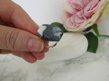 Modern Polymer Clay Adjustable Ring Black, white & Graphite Marble Hexagon R4