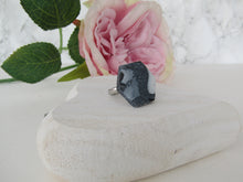Modern Polymer Clay Adjustable Ring Black, white & Graphite Marble Hexagon R4