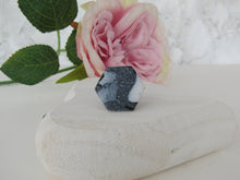 Modern Polymer Clay Adjustable Ring Black, white & Graphite Marble Hexagon R4