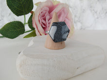 Modern Polymer Clay Adjustable Ring Black, white & Graphite Marble Hexagon R4